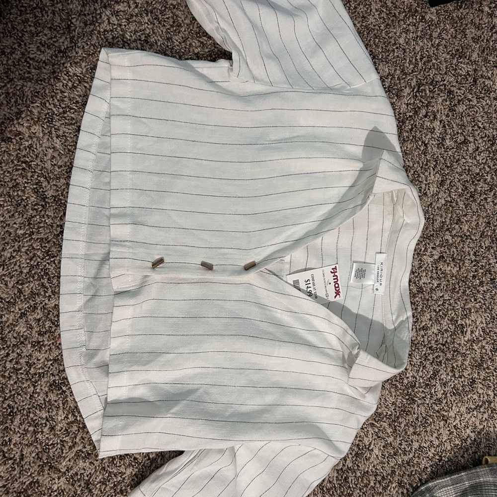 Yarnok Women's Casual White Striped Button Down Shirt